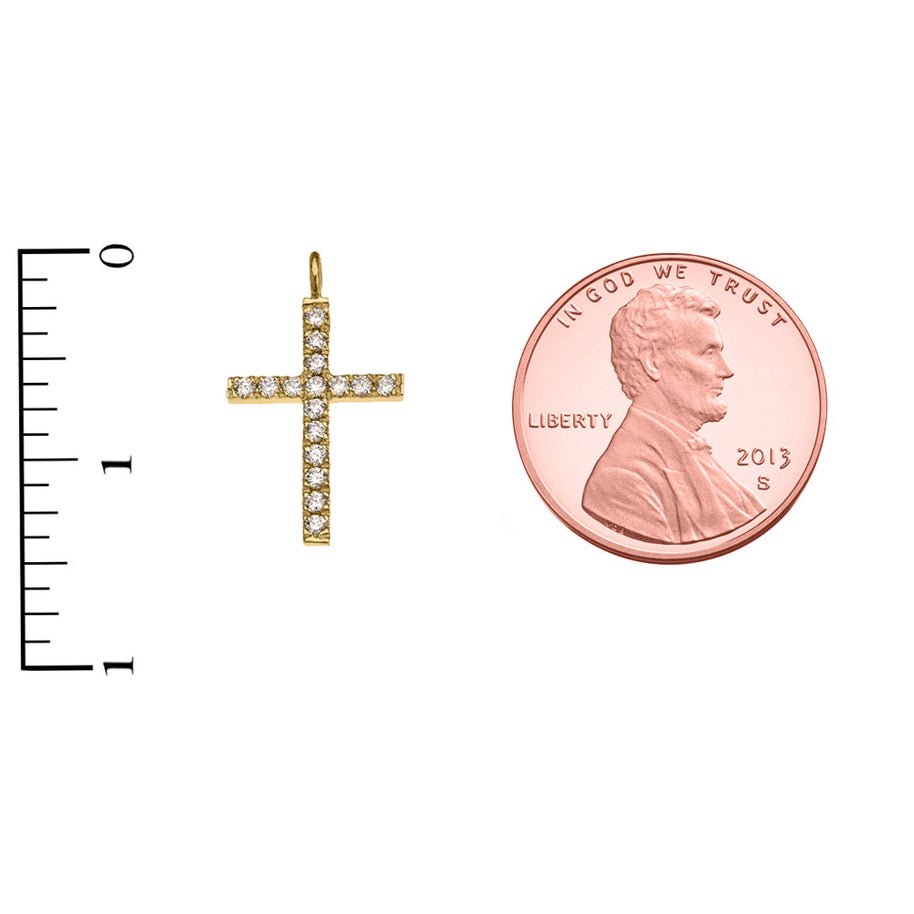 Gold Diamond Cross Charm Pendant Necklace