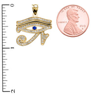 Gold Diamond Studded Egyptian Eye of Horus Wadjet Blue Sapphire Pendant Necklace(Available in Yellow/Rose/White)
