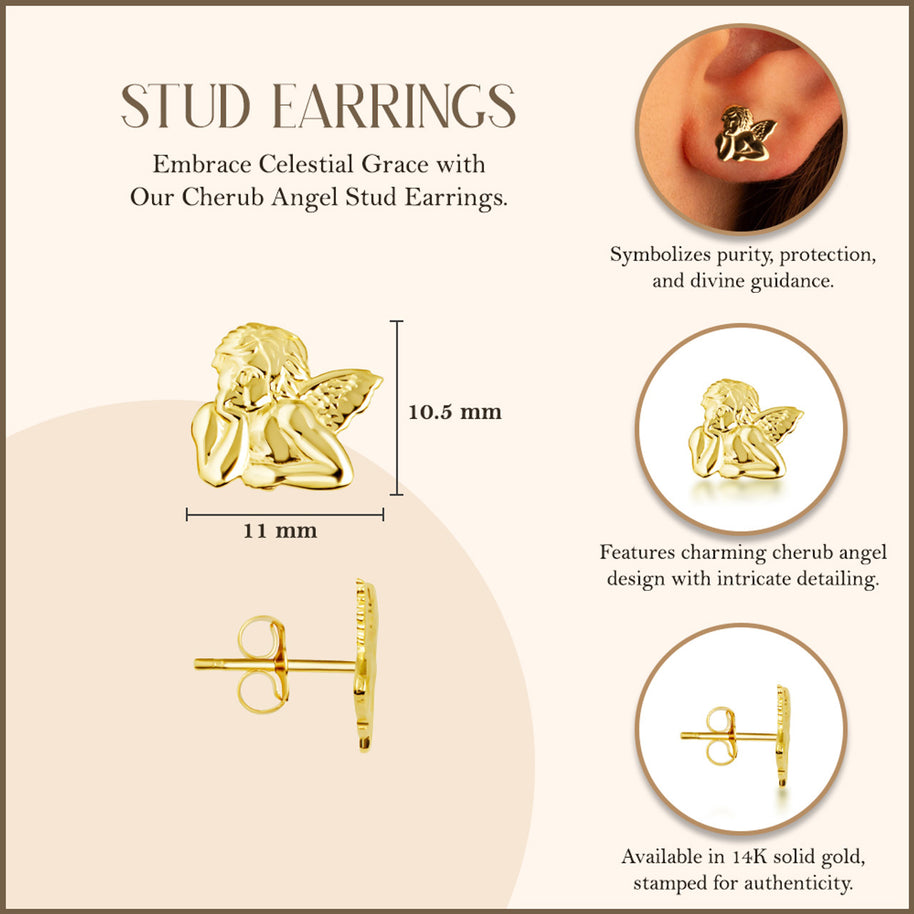 Yellow Gold Cherub Angel Stud Earrings