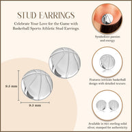 .925 Sterling Silver Basketball Sports Athletic Stud Earrings