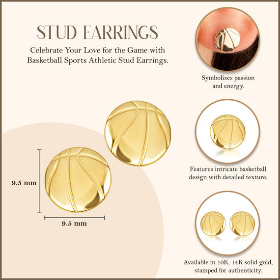 Yellow Gold Basketball Sports Athletic Stud Earrings