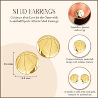 Yellow Gold Basketball Sports Athletic Stud Earrings
