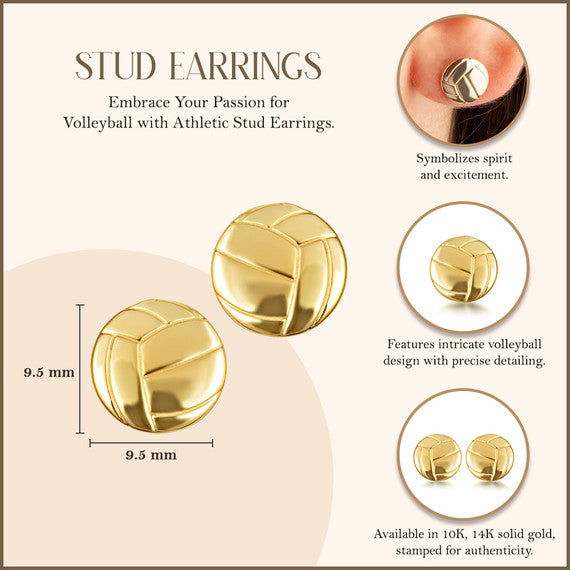 Yellow Gold Volleyball Sports Athletic Stud Earrings