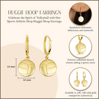 Yellow Gold Volleyball Sports Athletic Drop Huggie Hoop Earrings
