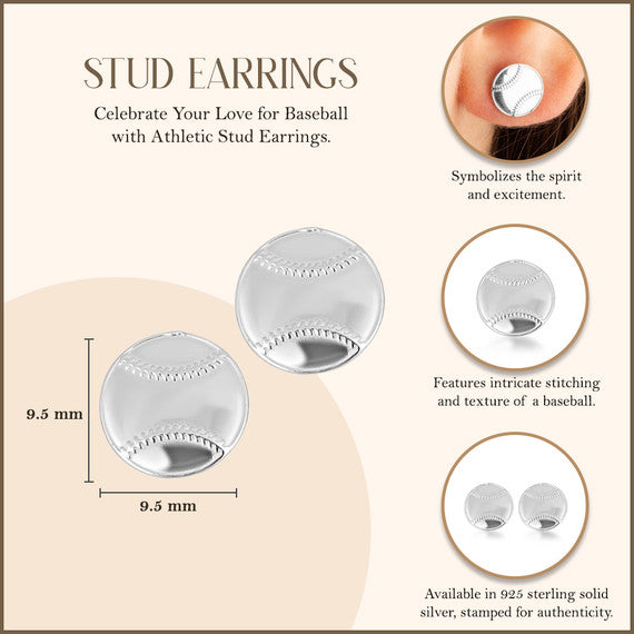 .925 Sterling Silver Baseball Sports Athletic Stud Earrings