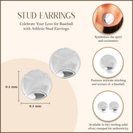 .925 Sterling Silver Baseball Sports Athletic Stud Earrings