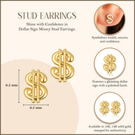Yellow Gold Dollar Sign Money Stud Earrings