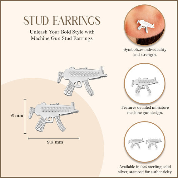 .925 Sterling Silver Machine Gun Stud Earrings