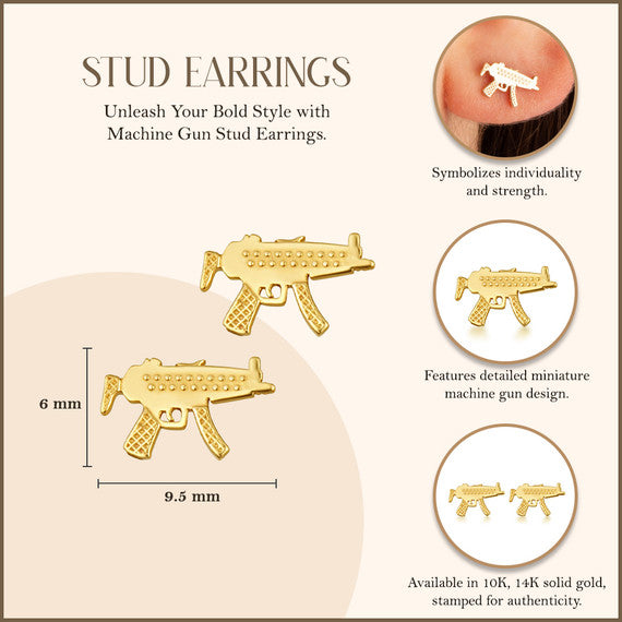 Yellow Gold Machine Gun Stud Earrings