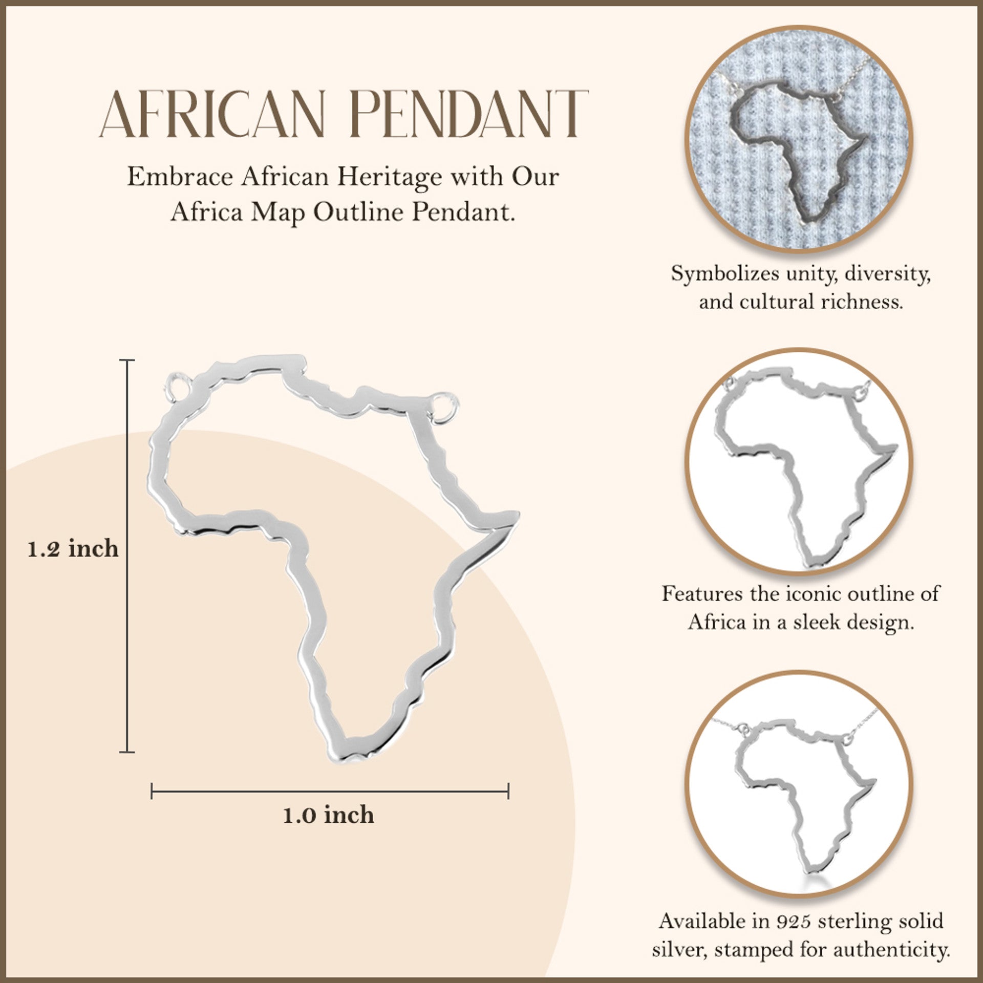 .925 Sterling Silver Africa Map Pendant Necklace