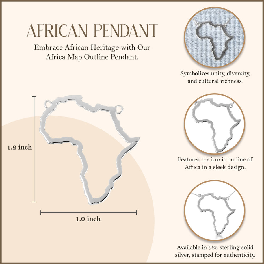 .925 Sterling Silver Africa Map Pendant Necklace