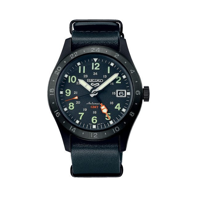 SSK025 Seiko 5 Sports Automatic Black Dial Leather Watch