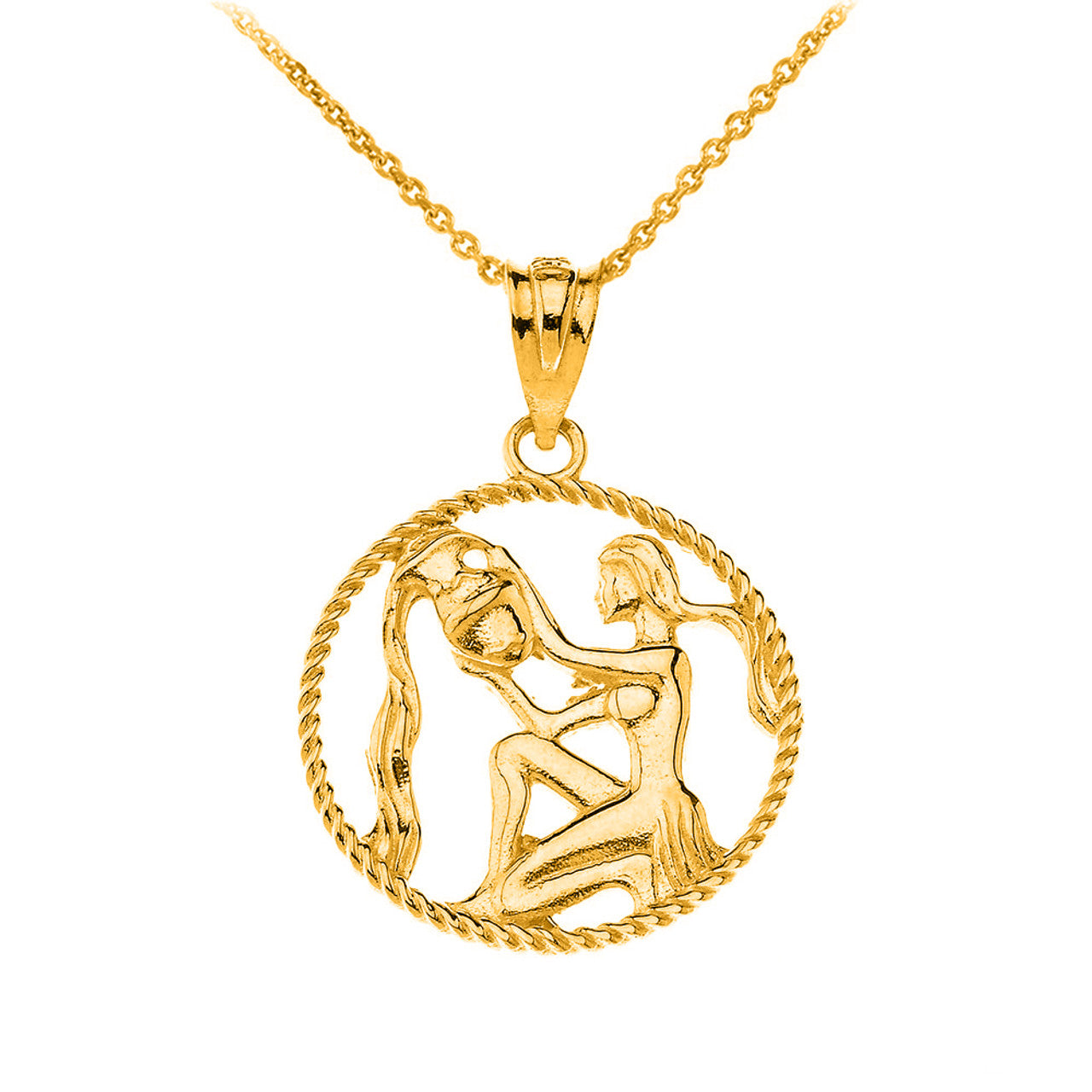 12 Astrological Zodiac Signs Rope Pendant Necklace in Solid Gold (Available in Yellow/Rose/White Gold)
