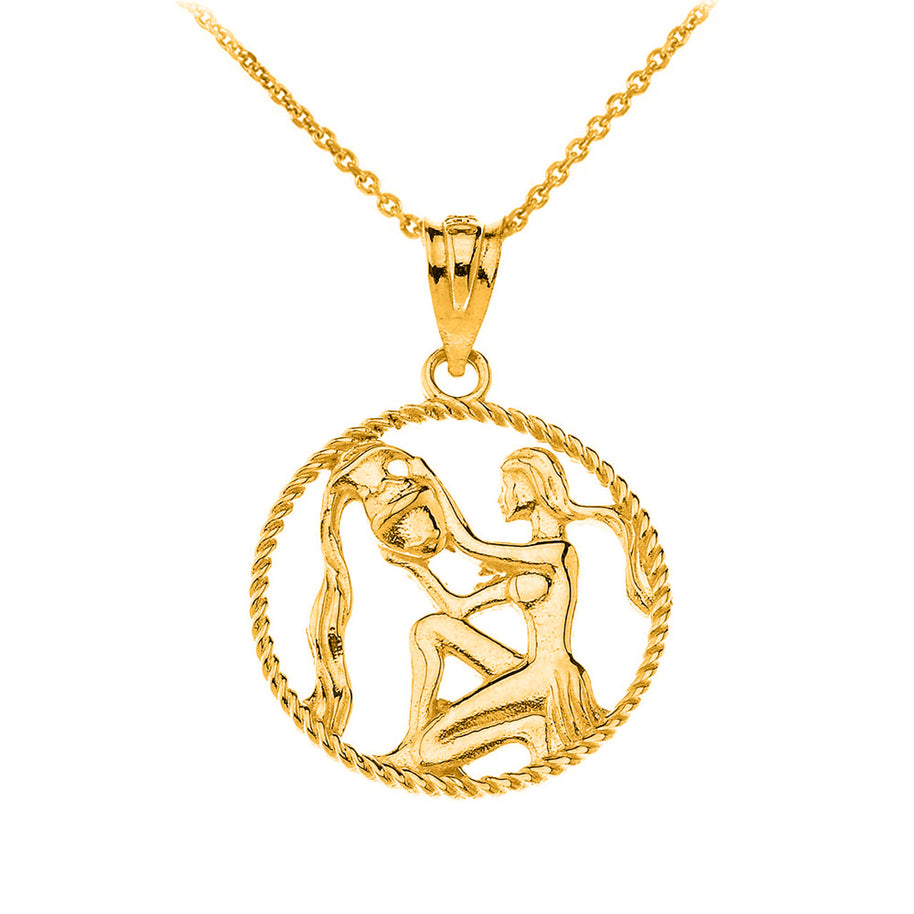 12 Astrological Zodiac Signs Rope Pendant Necklace in Solid Gold (Available in Yellow/Rose/White Gold)