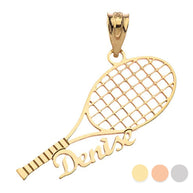 Gold Personalized Name Tennis Racket Sports Pendant Necklace (Available in Yellow/Rose/White Gold)