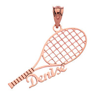 Gold Personalized Name Tennis Racket Sports Pendant Necklace (Available in Yellow/Rose/White Gold)