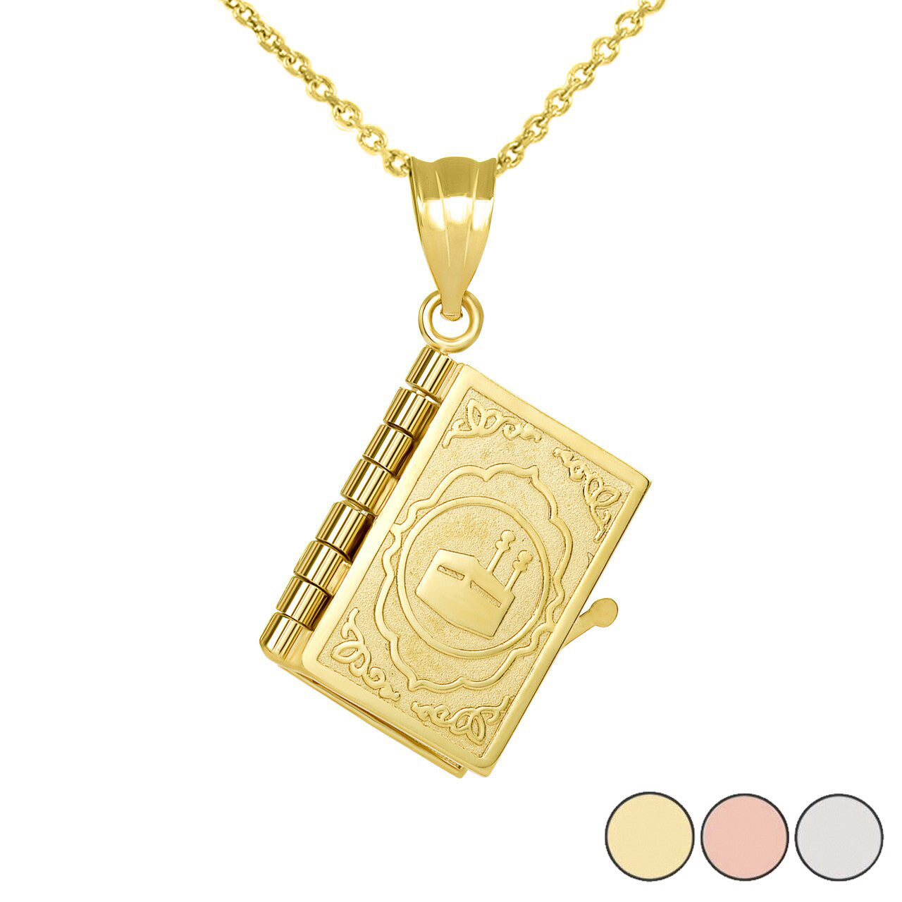 Gold 3D Moveable Koran Pendant Necklace (Available in Yellow/Rose/White)