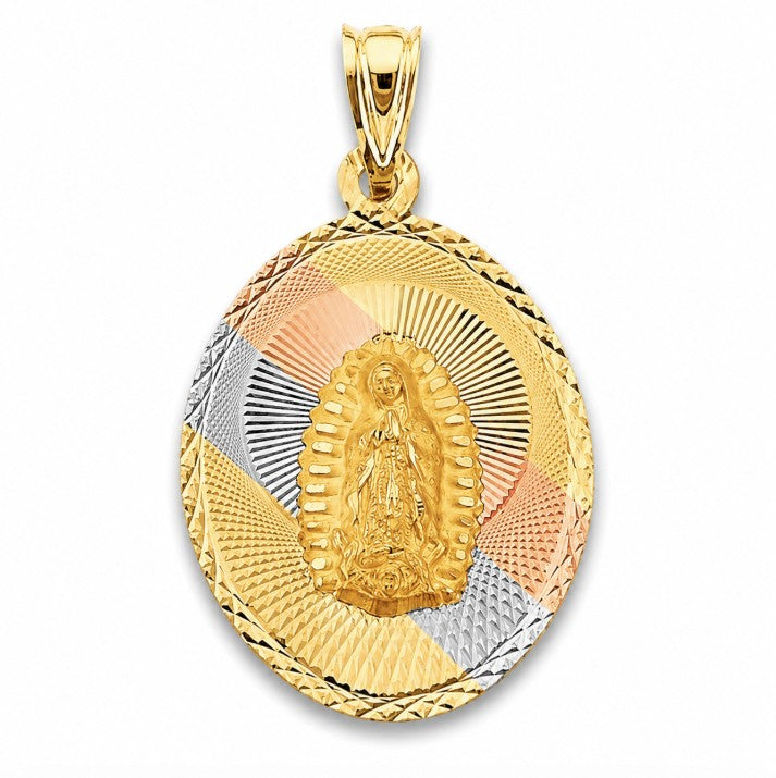 14K Gold Tri Color Virigin Mary Oval Charm
