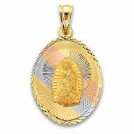 14K Gold Tri Color Virigin Mary Oval Charm