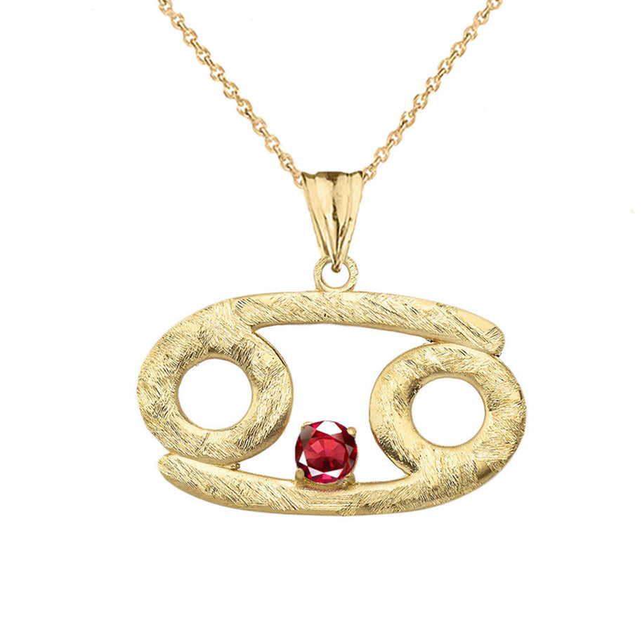 Gold Custom Satin Finish Zodiac Sign Birthstone Astrology Pendant Necklace (Available in Yellow/Rose/White Gold)