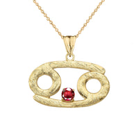 Gold Custom Satin Finish Zodiac Sign Birthstone Astrology Pendant Necklace (Available in Yellow/Rose/White Gold)