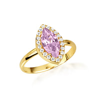 Gold Marquise Cut Birthstone Halo Ring (Available in Yellow /Rose/White Gold)