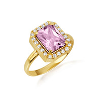 Gold Radiant Cut CZ Birthstone Halo Ring (Available in Yellow/Rose/White Gold)