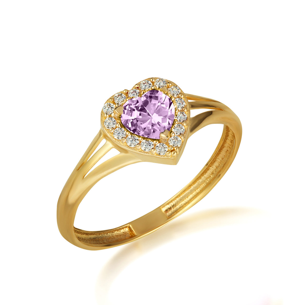 Gold Custom Heart Birthstone Cubic Zirconia Halo Ring (Available in Yellow/Rose/White Gold)