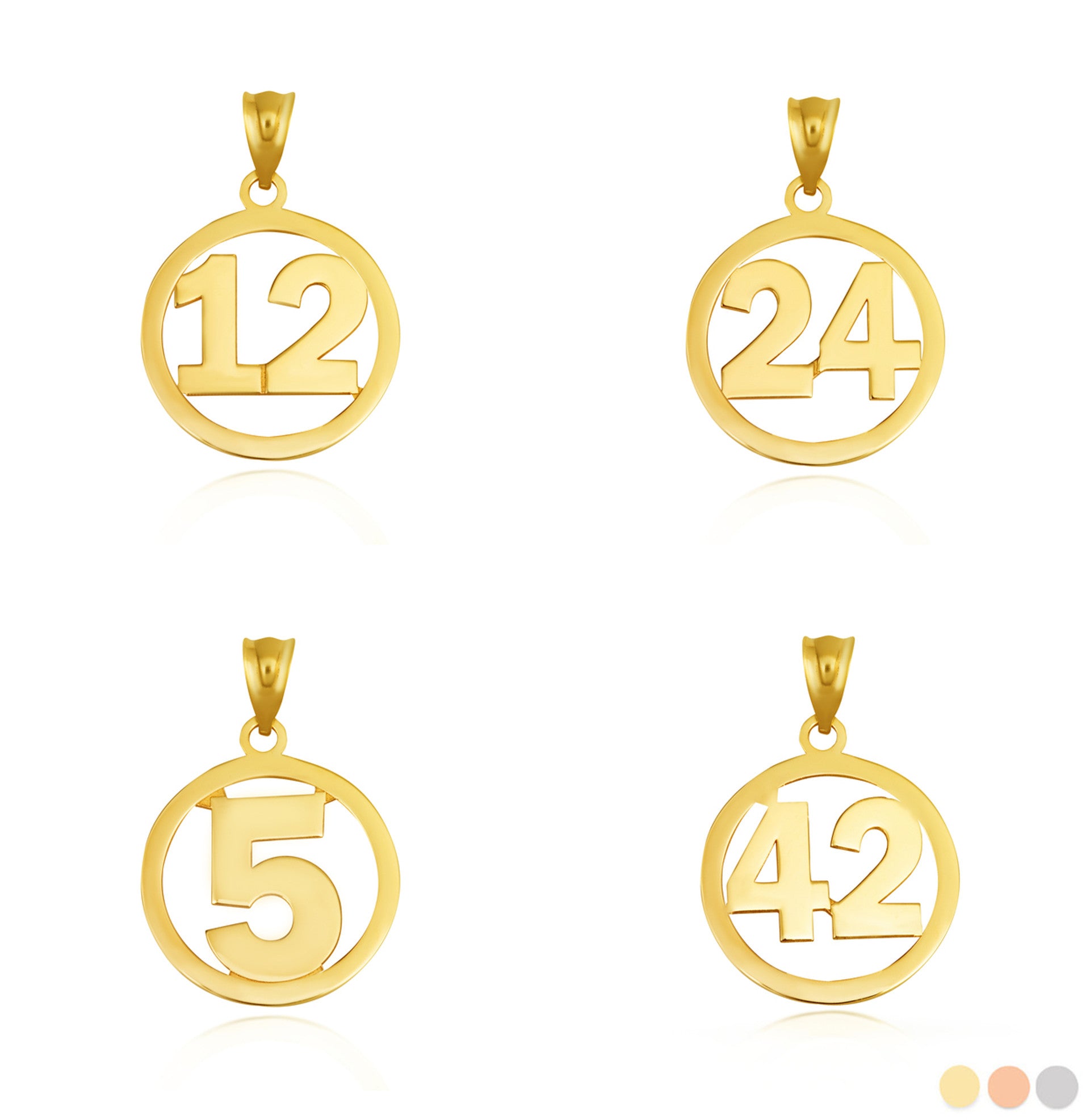 Gold Personalized Jersey Number Sports Circle Pendant Necklace (Available in Yellow/Rose/White Gold)
