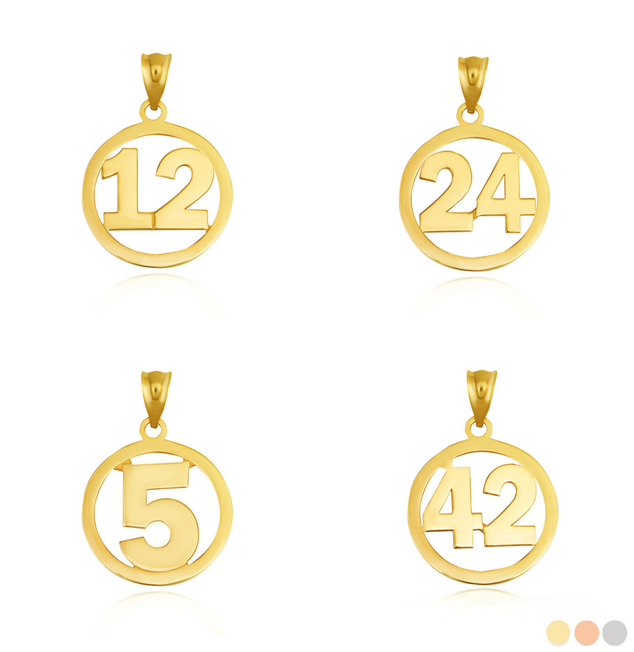Gold Personalized Jersey Number Sports Circle Pendant Necklace (Available in Yellow/Rose/White Gold)