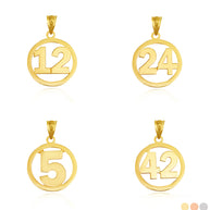 Gold Personalized Jersey Number Sports Circle Pendant Necklace (Available in Yellow/Rose/White Gold)