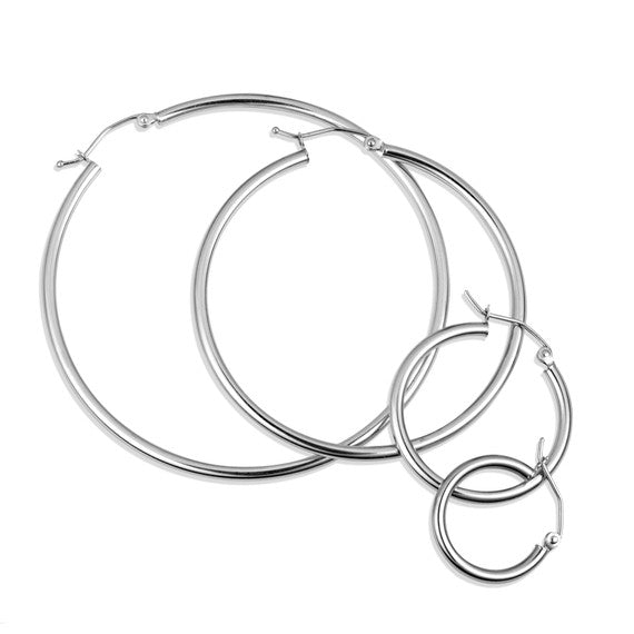 14K White Gold Thin Tube Hoop Earrings (Available in Small/Medium/Large/X-Large))