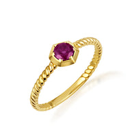 Gold Personalized Genuine Gemstone Rope Ring (Available in Yellow/Rose/White Gold)