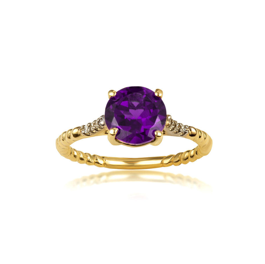 Gold Gemstone Ribbed Band Diamond Ring (Available in Yellow/Rose/White Gold)