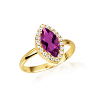 Gold Marquise Cut Birthstone Halo Ring (Available in Yellow /Rose/White Gold)