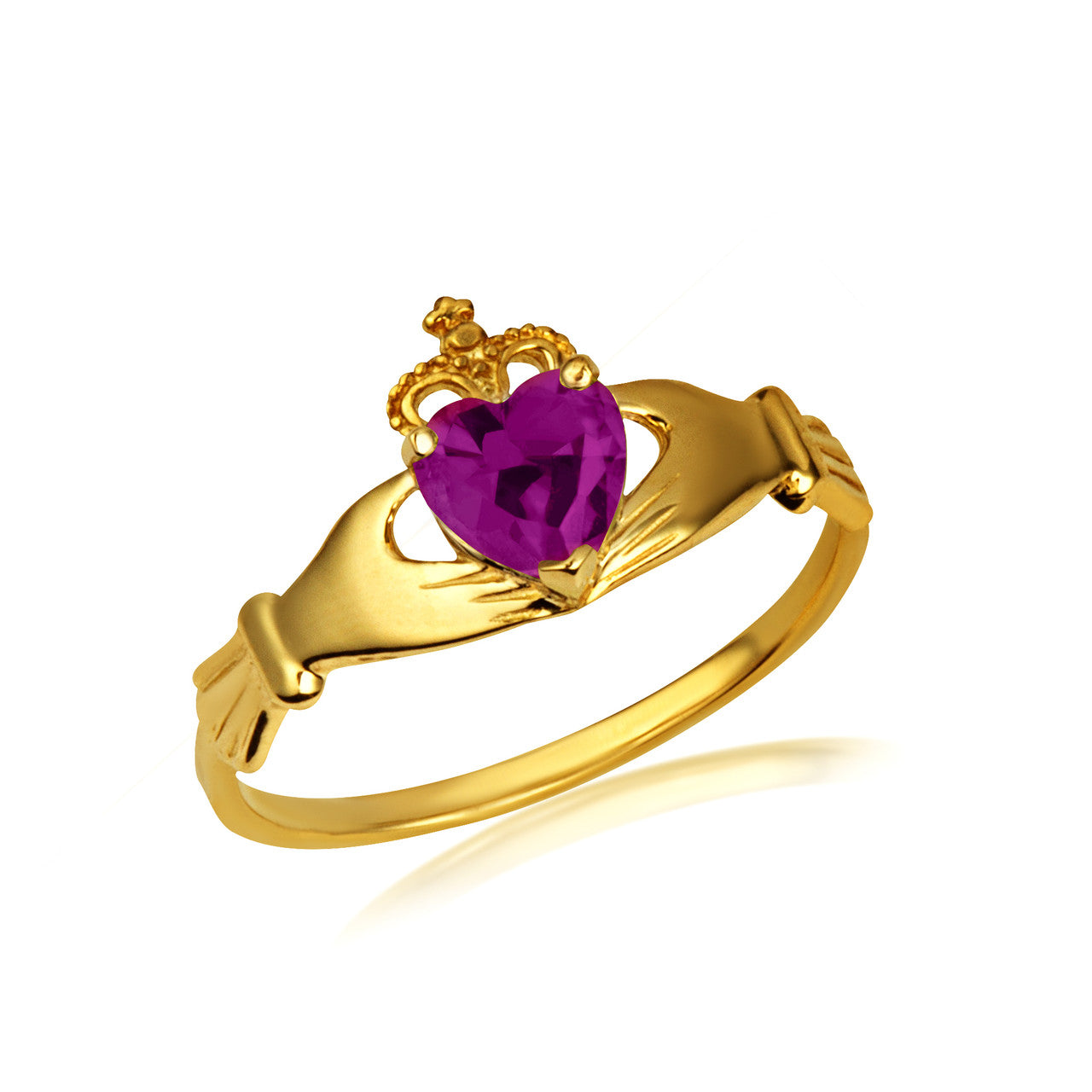 Gold Irish Celtic Claddagh Heart Birthstone Ring (Available in Yellow/White Gold)