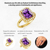 Gold Radiant Cut CZ Birthstone Halo Ring (Available in Yellow/Rose/White Gold)