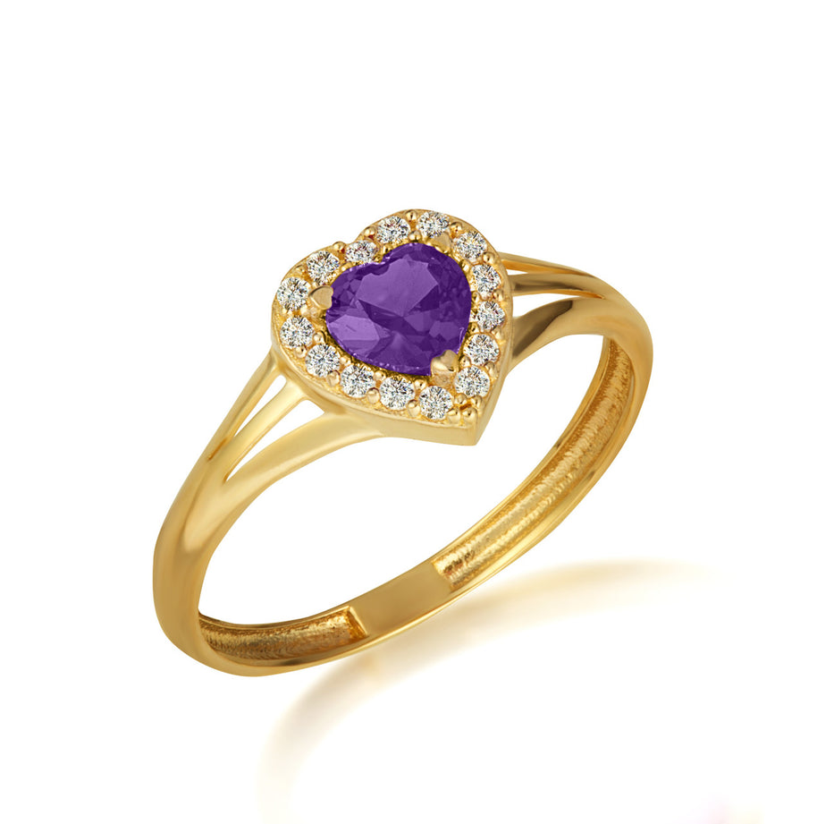 Gold Custom Heart Birthstone Cubic Zirconia Halo Ring (Available in Yellow/Rose/White Gold)