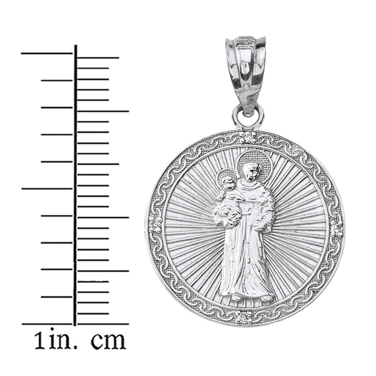 Sterling Silver Engravable CZ Saint Anthony Pray For Us Circle Pendant Necklace 1.06