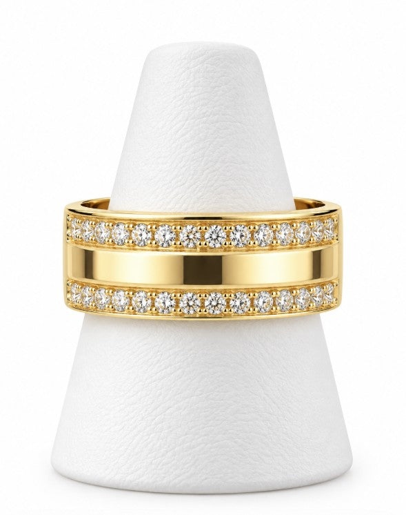 10K Yellow Gold Women's Rectangular Pave Panel Band