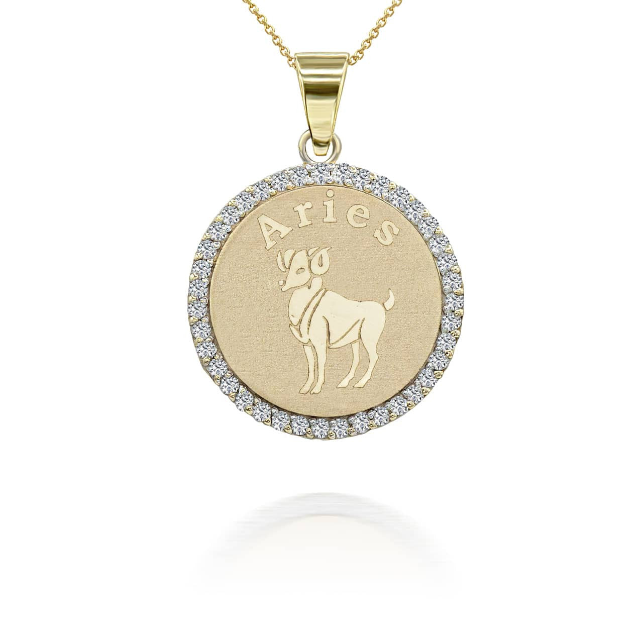 Gold Personalized Zodiac Sign Diamond Medallion Pendant Necklace (Available in Yellow/Rose/White Gold)