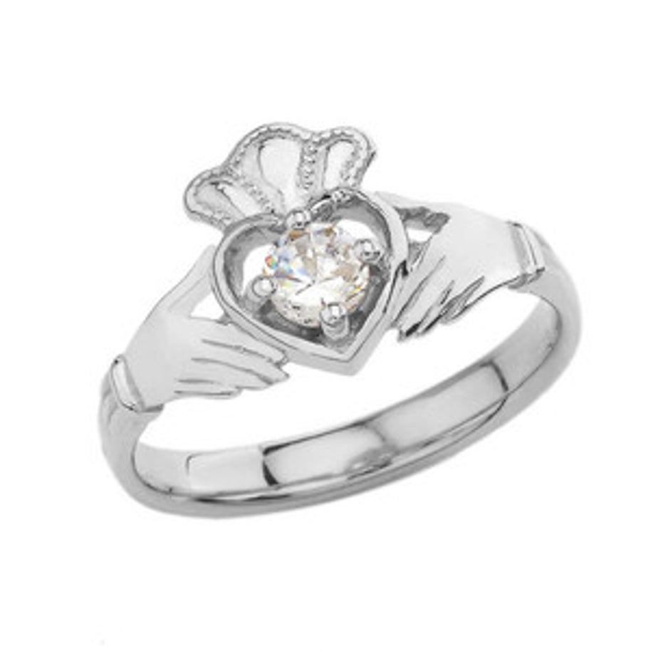 Birthstone Claddagh with Crown Ring in Sterling Silver
