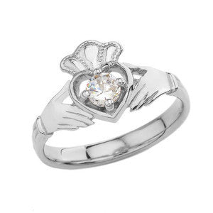 Birthstone Claddagh with Crown Ring in Sterling Silver