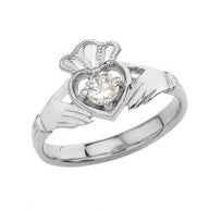 Birthstone Claddagh with Crown Ring in Sterling Silver