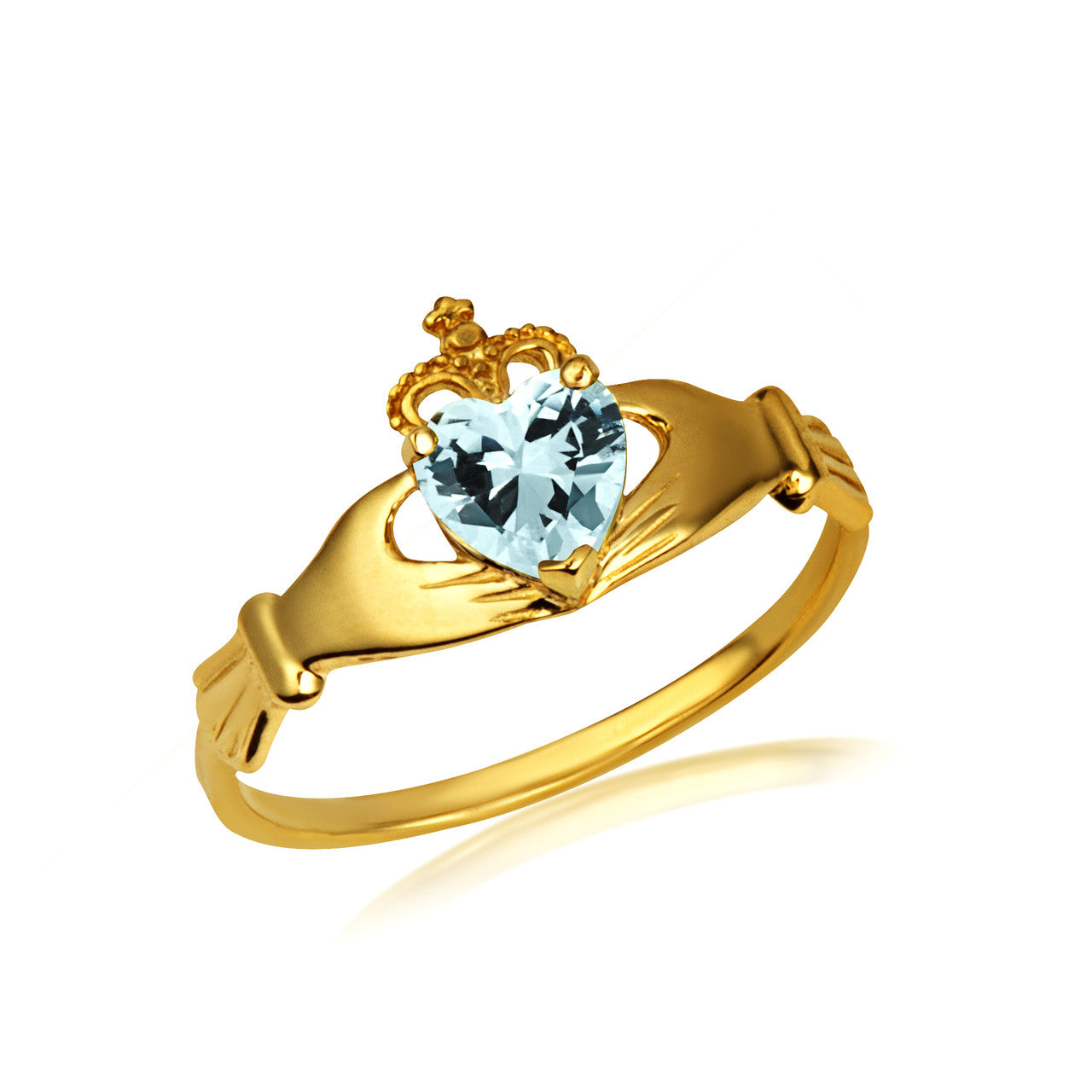 Gold Irish Celtic Claddagh Heart Birthstone Ring (Available in Yellow/White Gold)