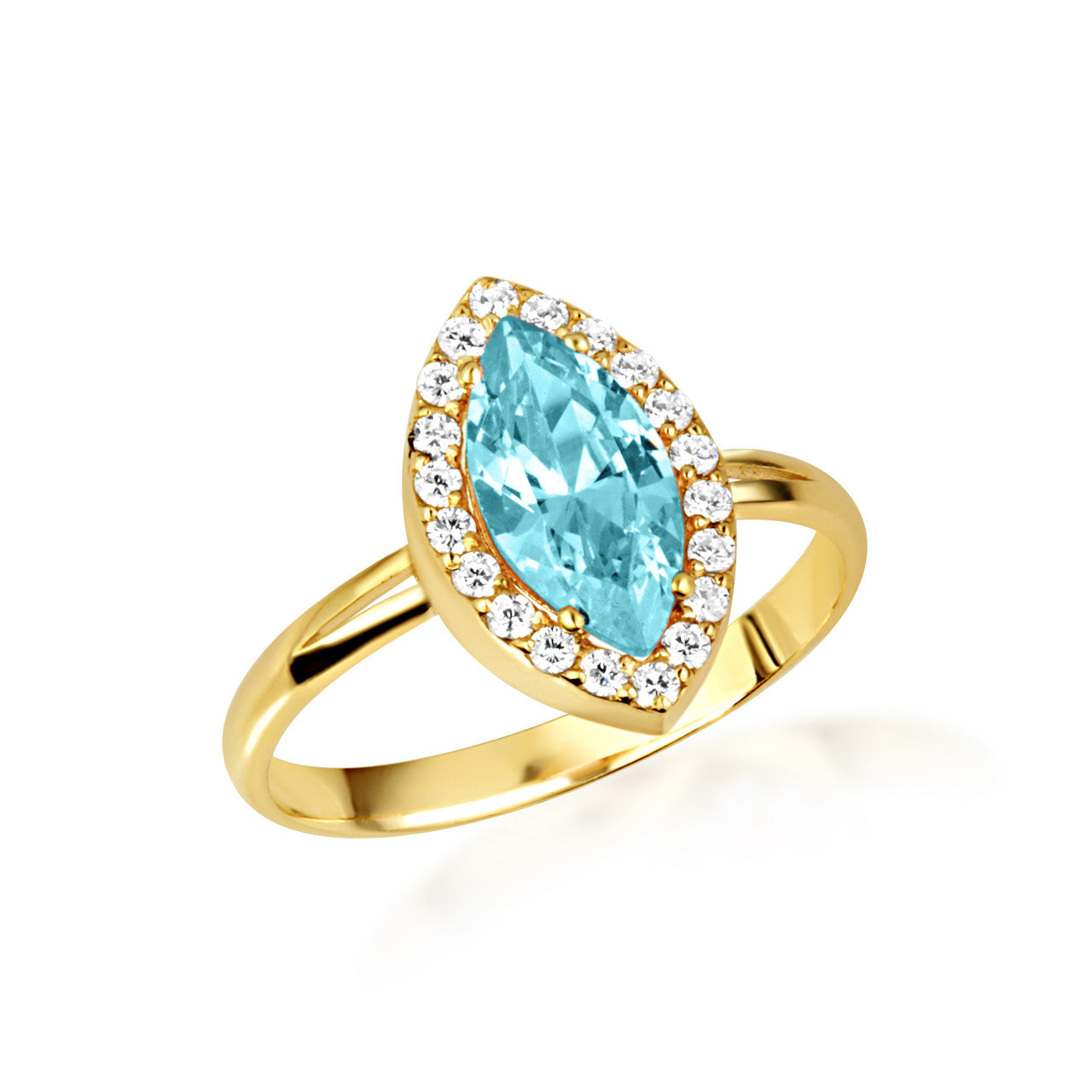 Gold Marquise Cut Birthstone Halo Ring (Available in Yellow /Rose/White Gold)