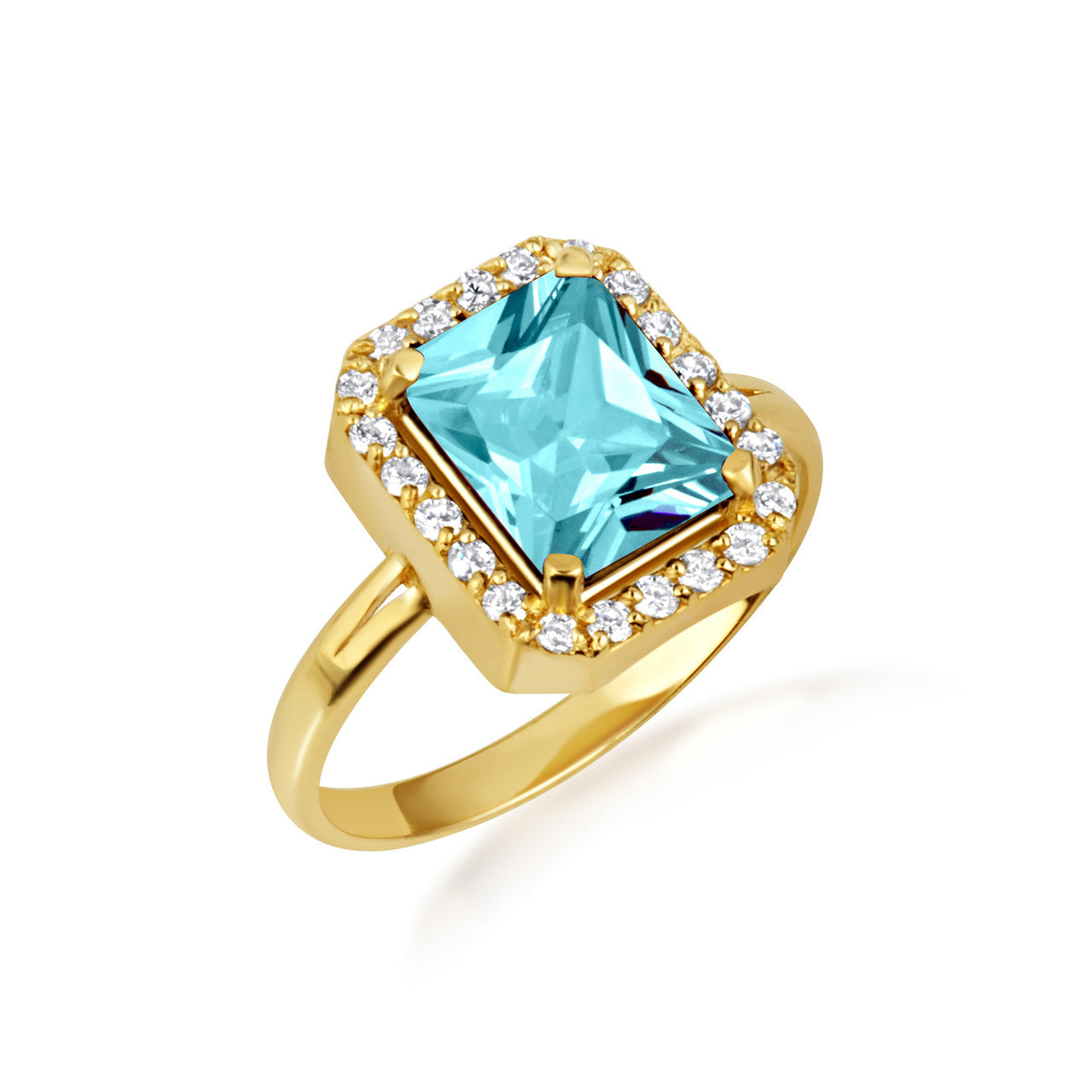 Gold Radiant Cut CZ Birthstone Halo Ring (Available in Yellow/Rose/White Gold)