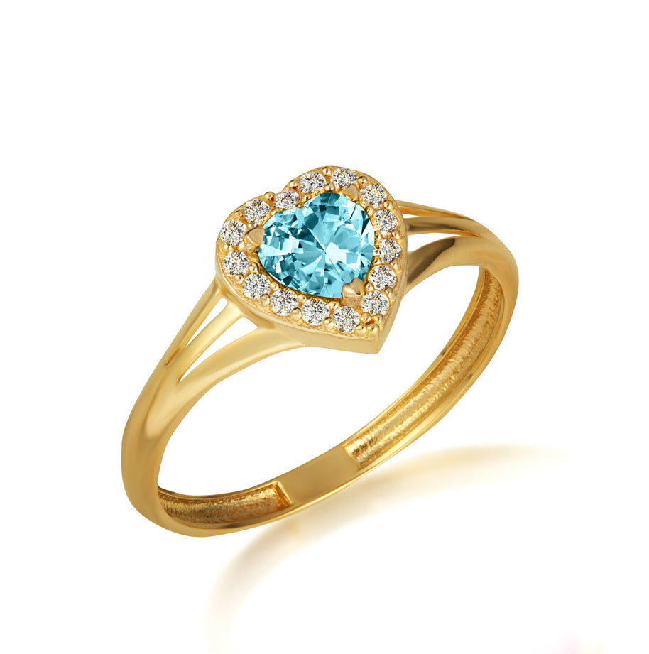 Gold Custom Heart Birthstone Cubic Zirconia Halo Ring (Available in Yellow/Rose/White Gold)