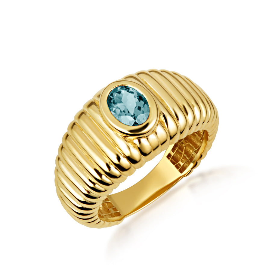 Gold Oval Birthstone Ribbed Cocktail Ring (Available in Yellow/Rose/White Gold)