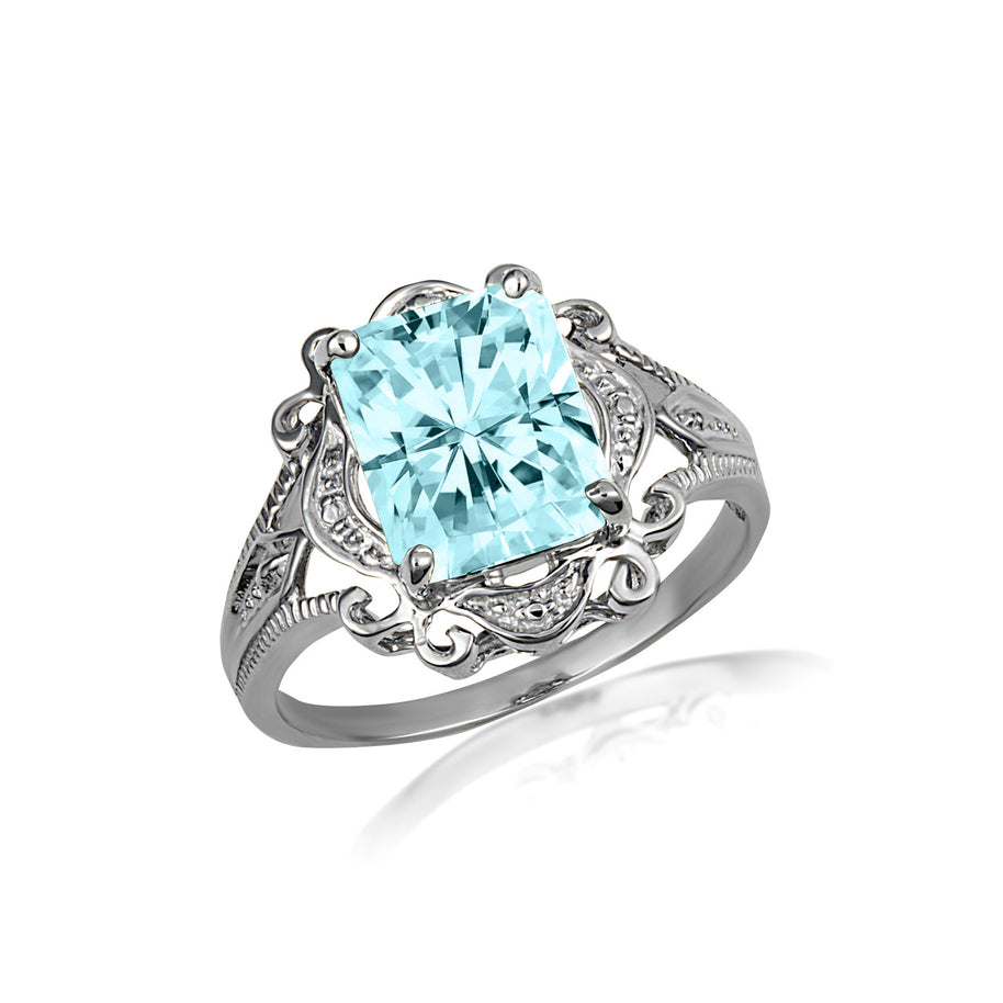 .925 Sterling Silver Custom Radiant Cut Birthstone Victorian Filigree Ring